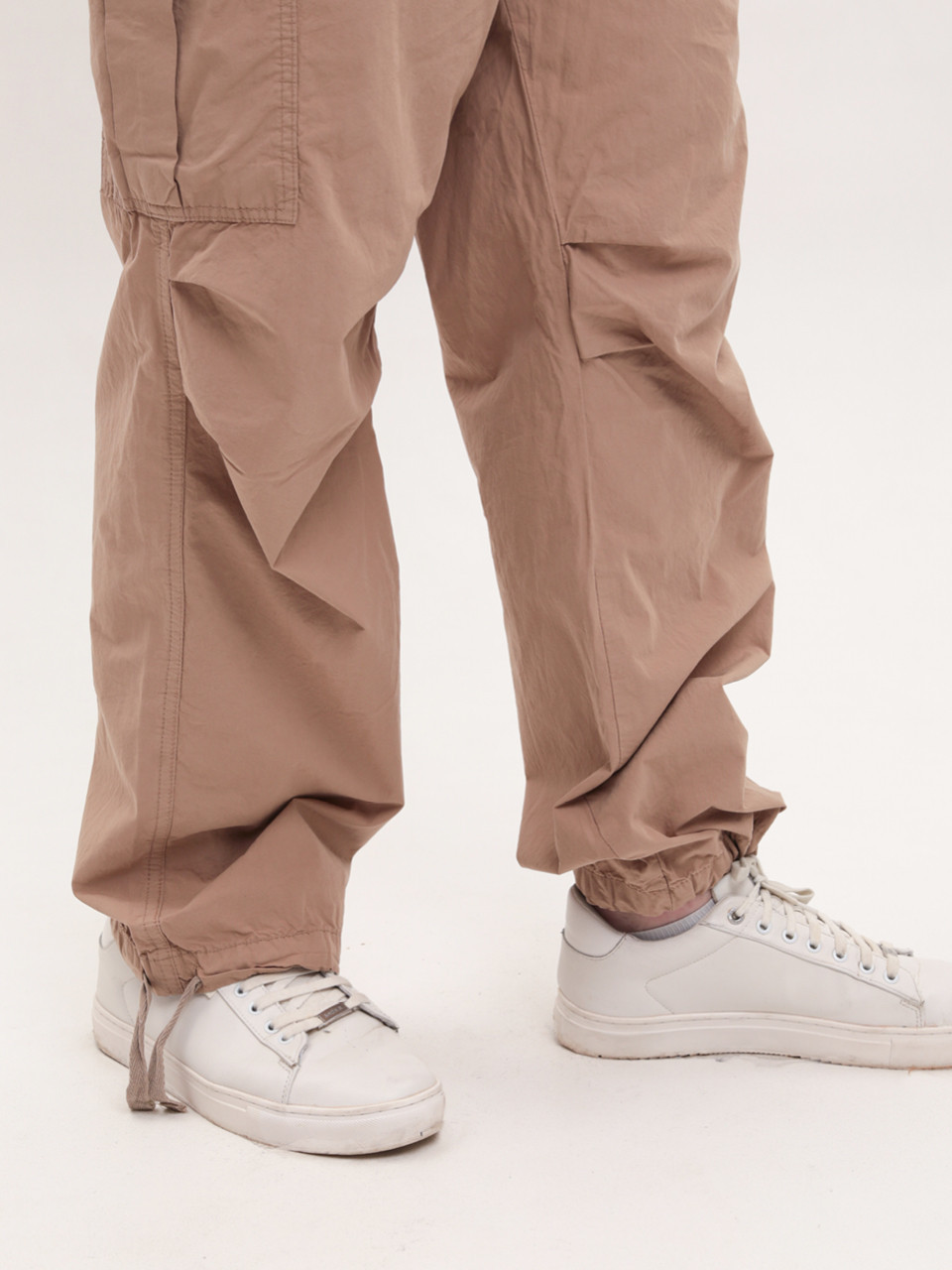 Штаны мужские бежевые широкие карго тонкие с карманами 8173-4