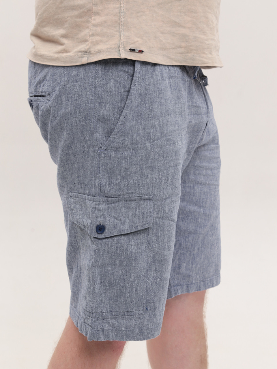 Шорты мужские светло-синие льняные с карманами 8604-4
