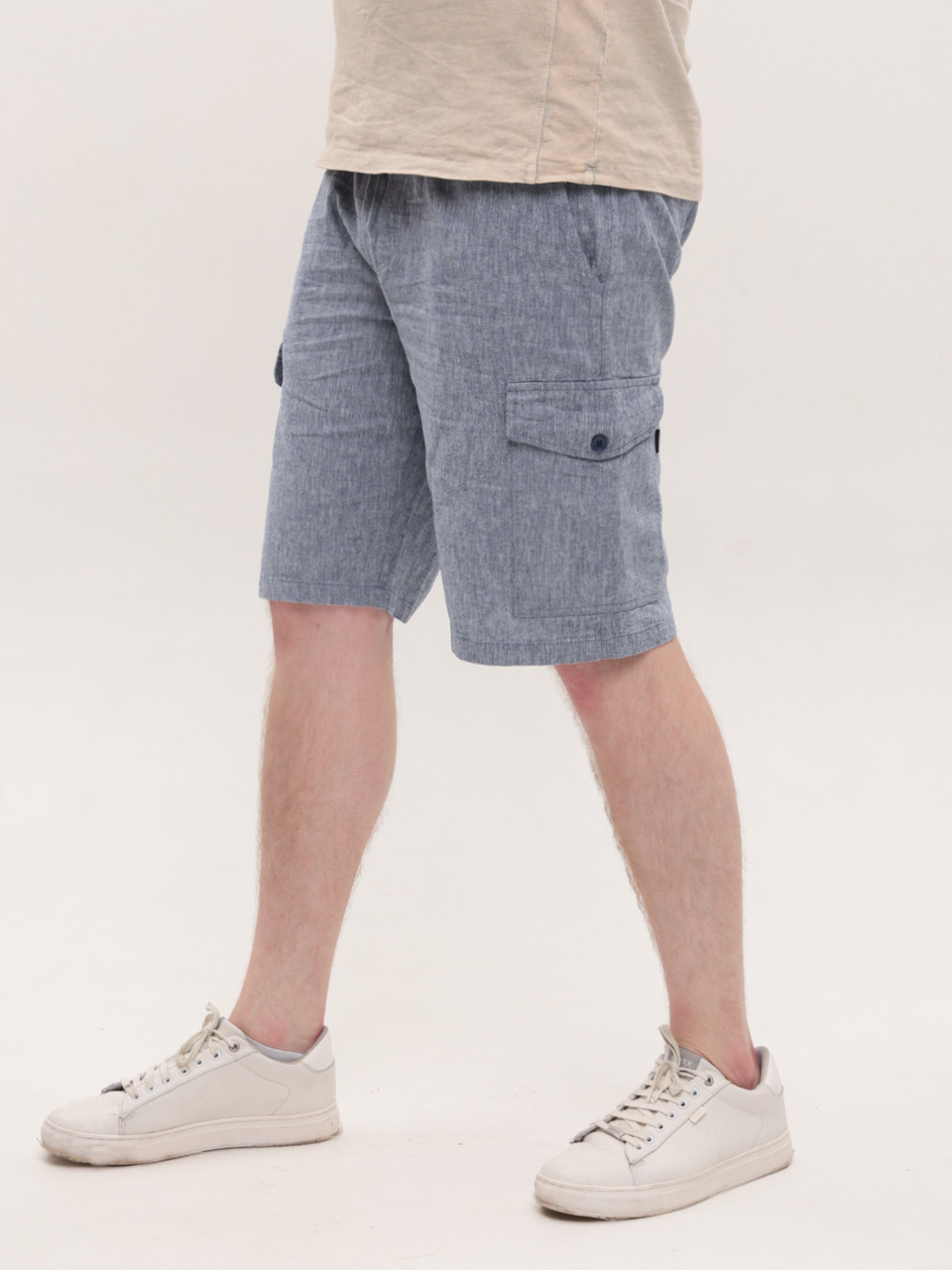 Шорты мужские светло-синие льняные с карманами 8604-4