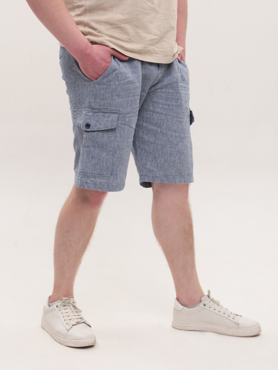 Шорты мужские светло-синие льняные с карманами 8604-4