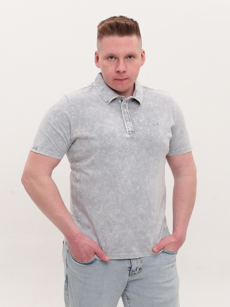 Поло чоловіче світло-сіре з варкою 5014-1