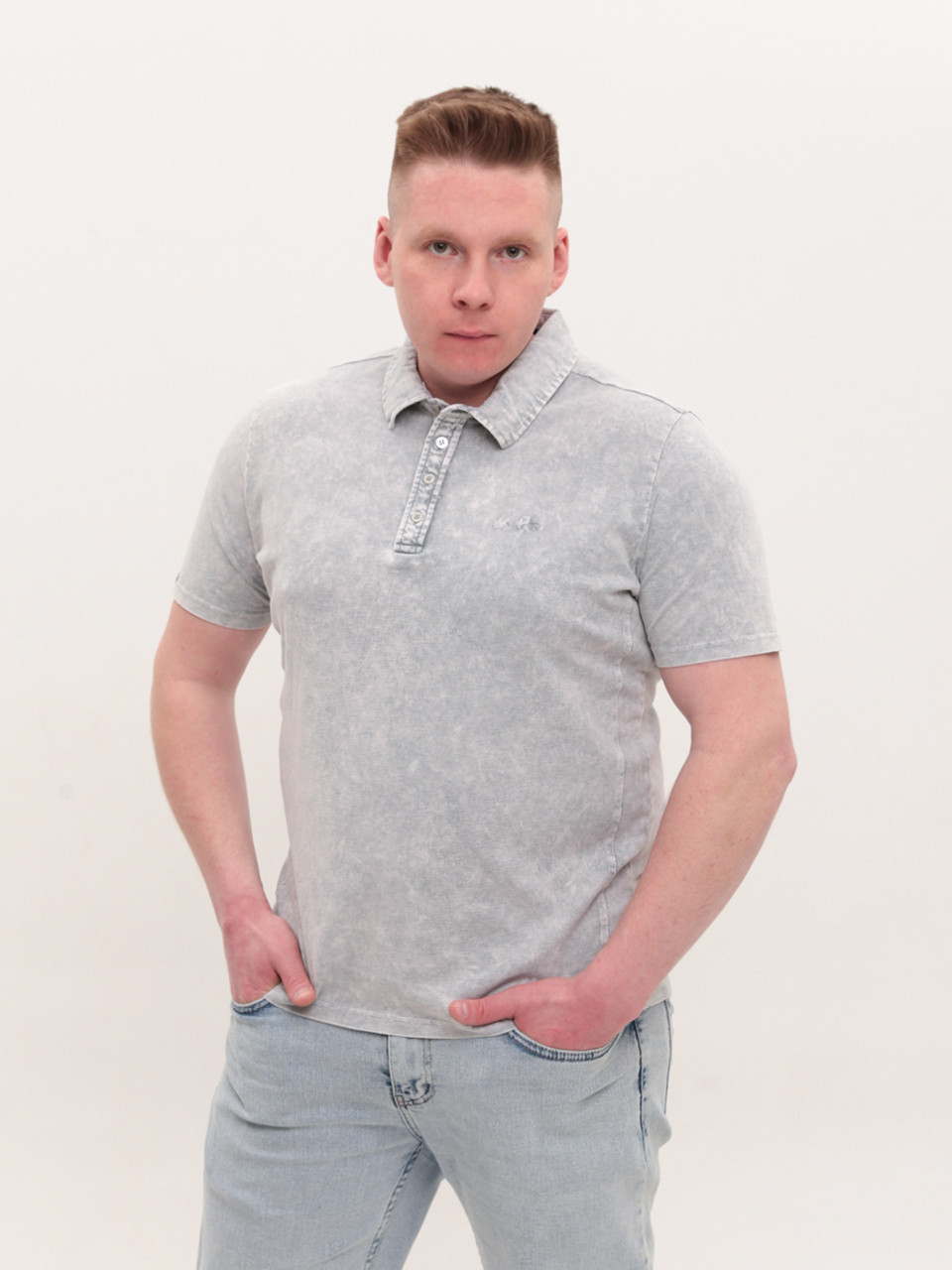 Поло чоловіче світло-сіре з варкою 5014-1