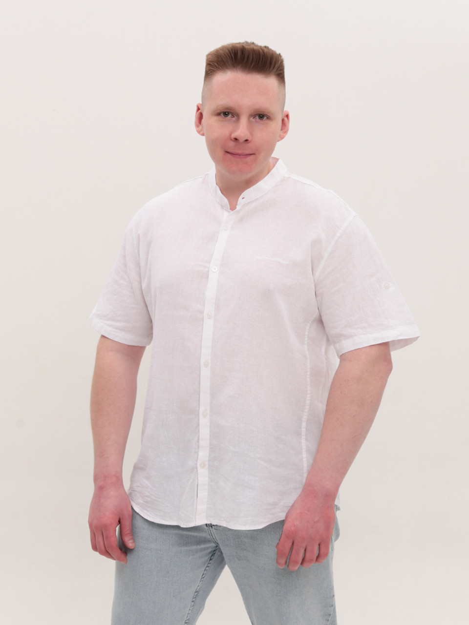 Сорочка чоловіча біла пряма лляна короткий рукав 6529-B-5