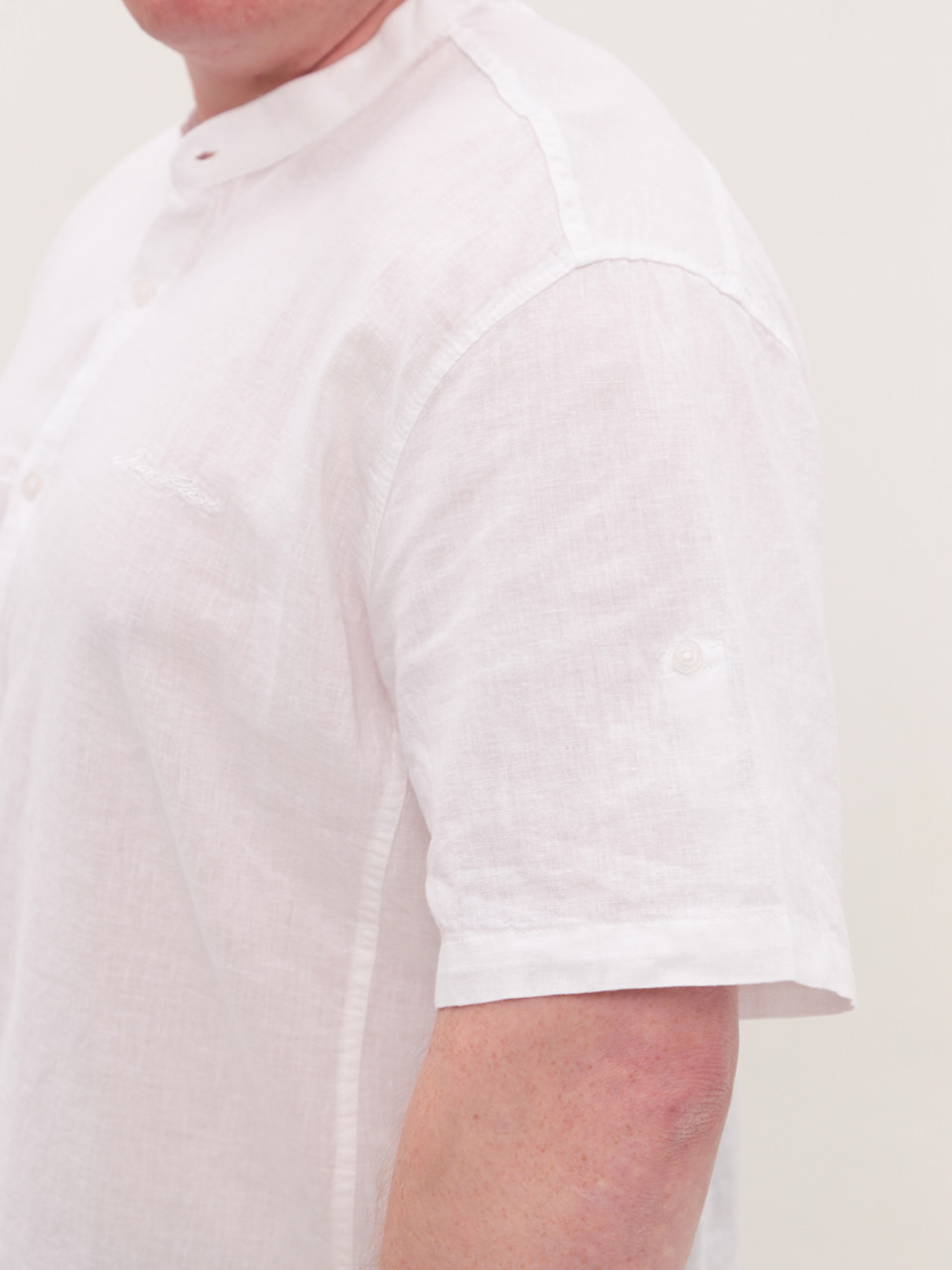 Сорочка чоловіча біла пряма лляна короткий рукав 6529-B-5