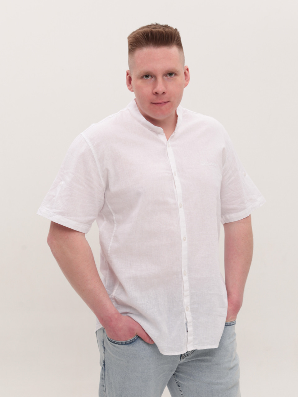 Сорочка чоловіча біла пряма лляна короткий рукав 6529-B-5