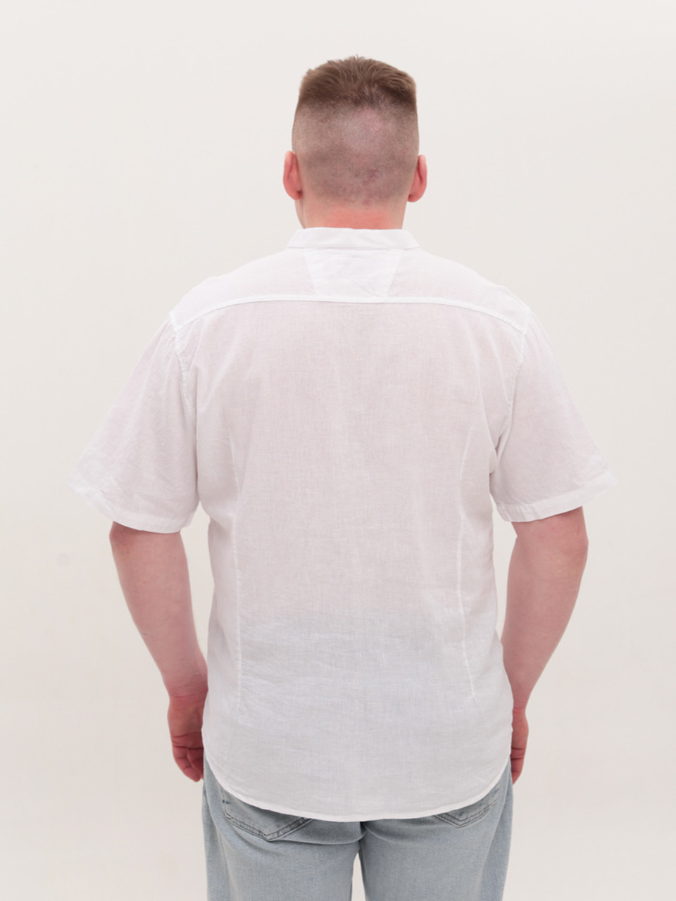 Сорочка чоловіча біла пряма лляна короткий рукав 6529-B-5