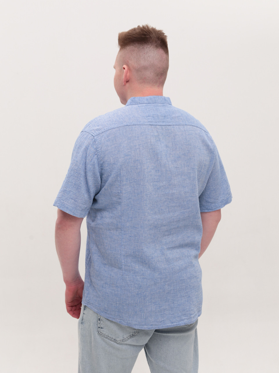 Сорочка чоловіча синя пряма лляна великий розмір 6529-B-3