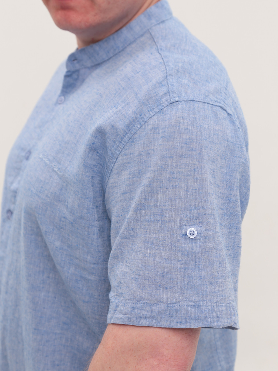 Сорочка чоловіча синя пряма лляна великий розмір 6529-B-3