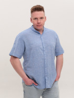 Сорочка чоловіча синя пряма лляна великий розмір 6529-B-3