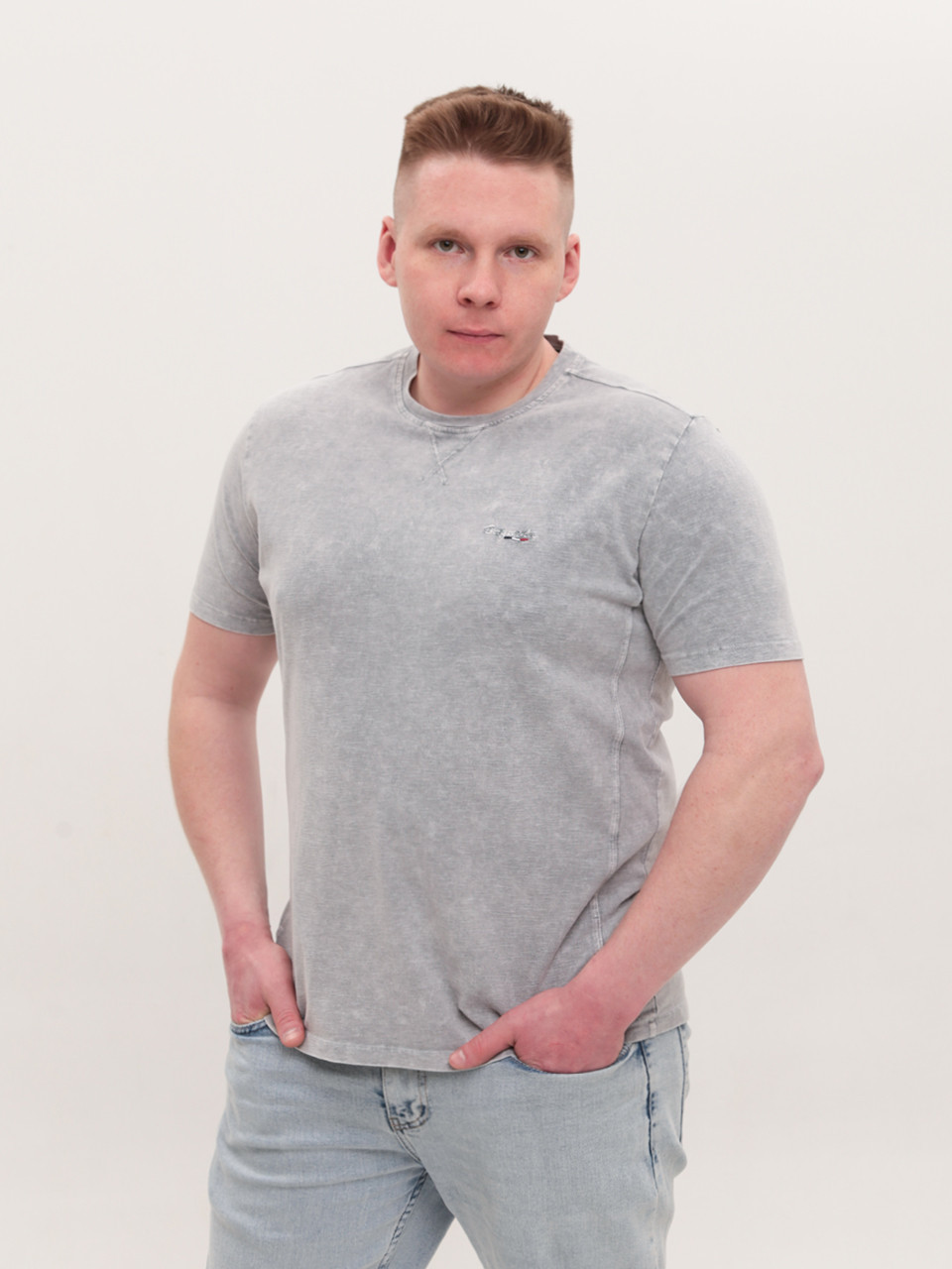 Футболка чоловіча пряма світло-сіра з варкою 5213-3