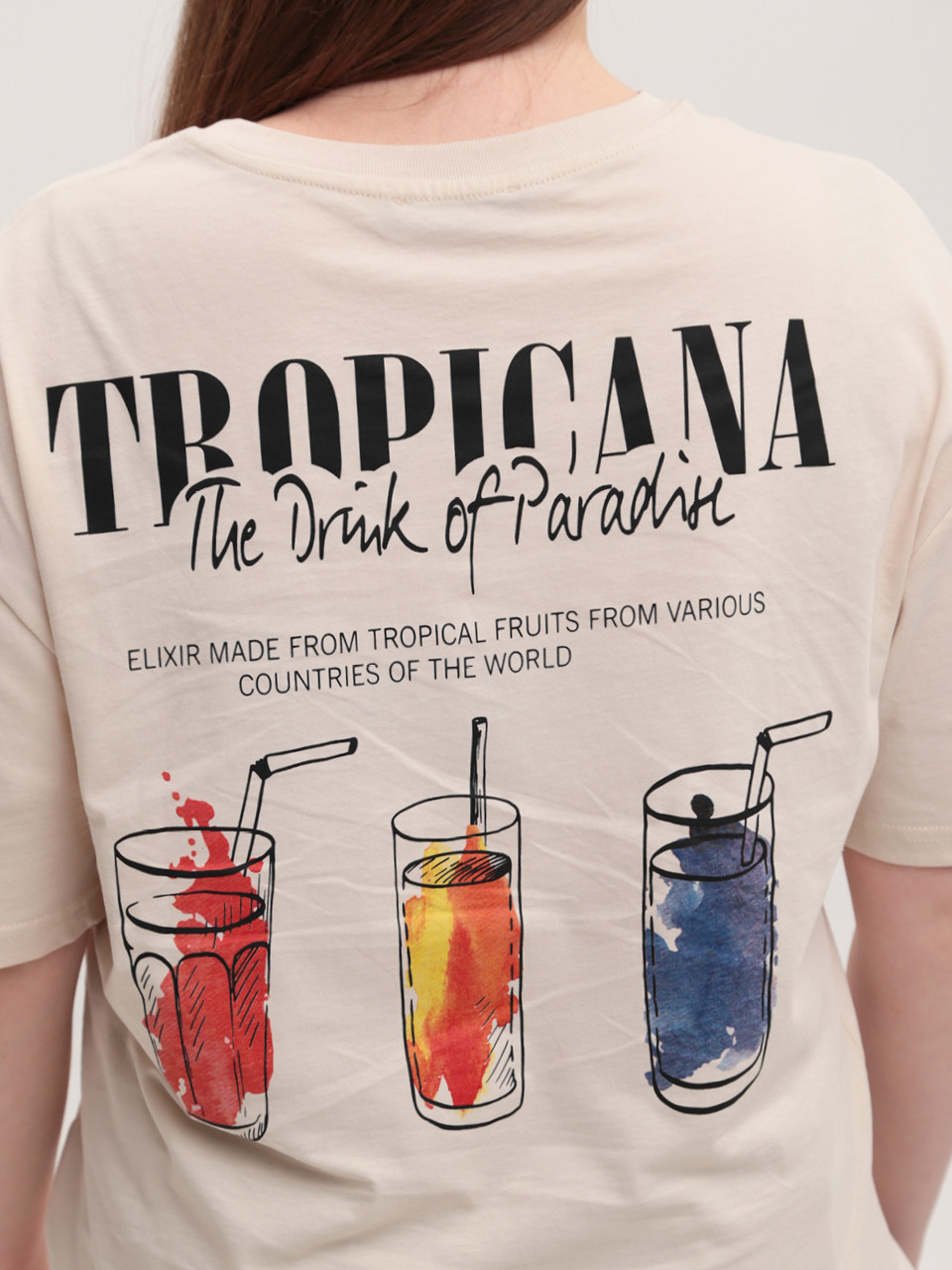 Футболка женская светло-бежевая с принтом W-04-2-Т