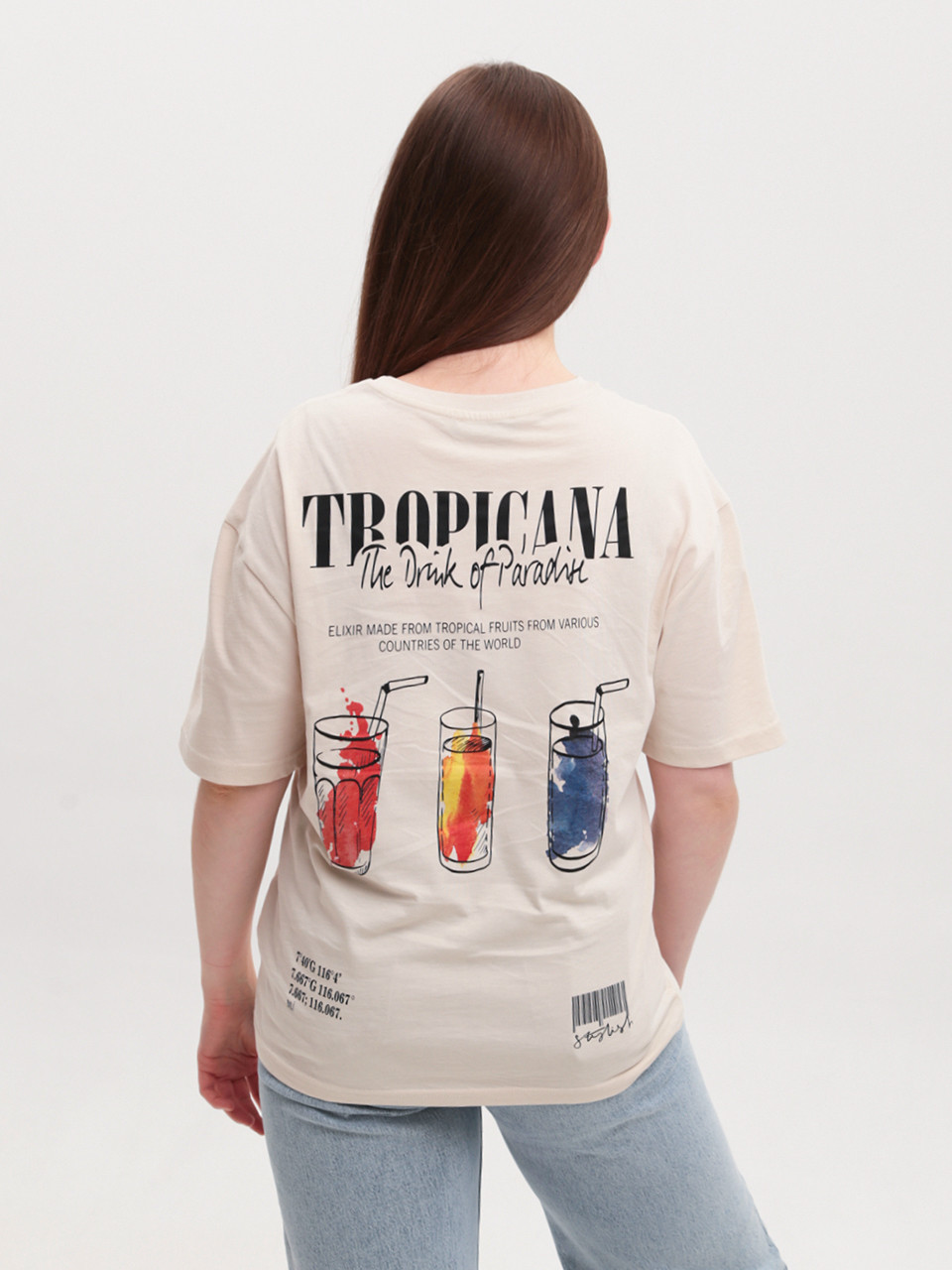 Футболка женская светло-бежевая с принтом W-04-2-Т