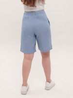 Шорты женские голубые льняные удлиненные на резинке 604-2
