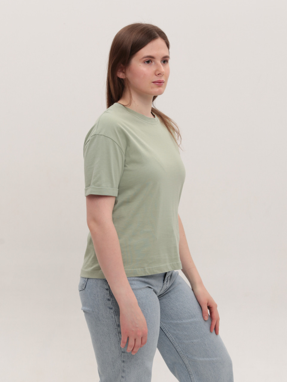 Футболка женская оливковая прямая укороченная W-30-4