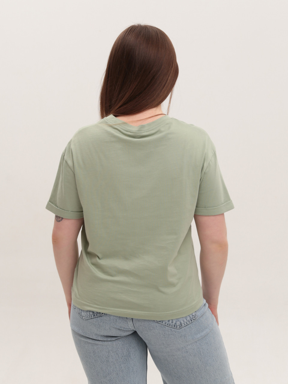Футболка женская оливковая прямая укороченная W-30-4