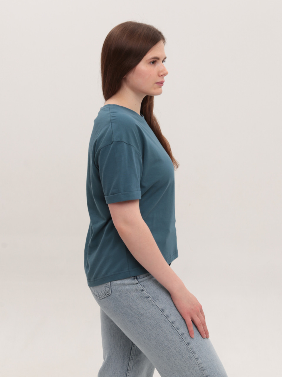 Футболка женская синяя прямая укороченная W-30-5