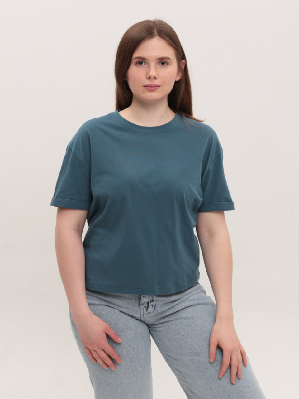 Футболка женская синяя прямая укороченная W-30-5