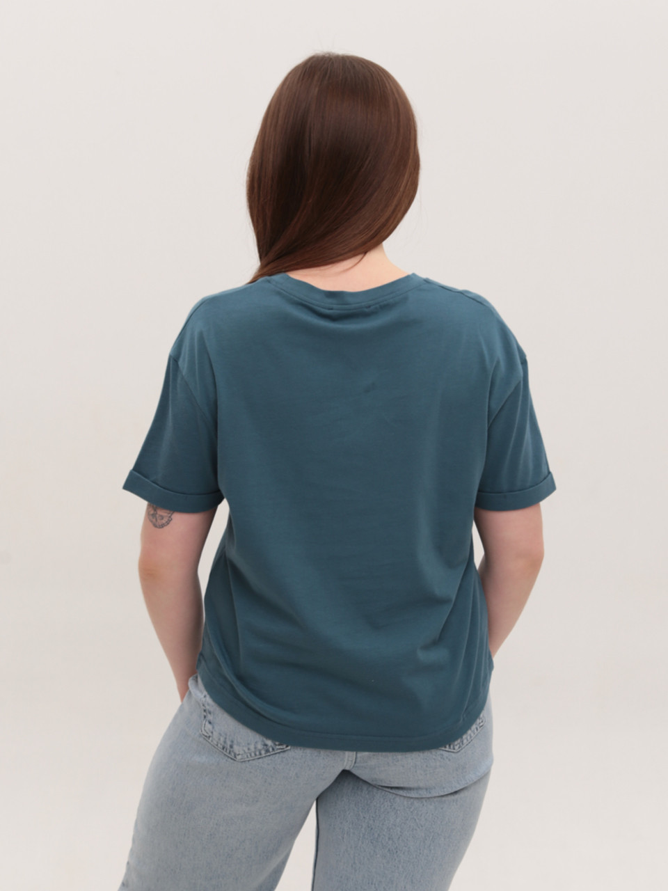 Футболка женская синяя прямая укороченная W-30-5