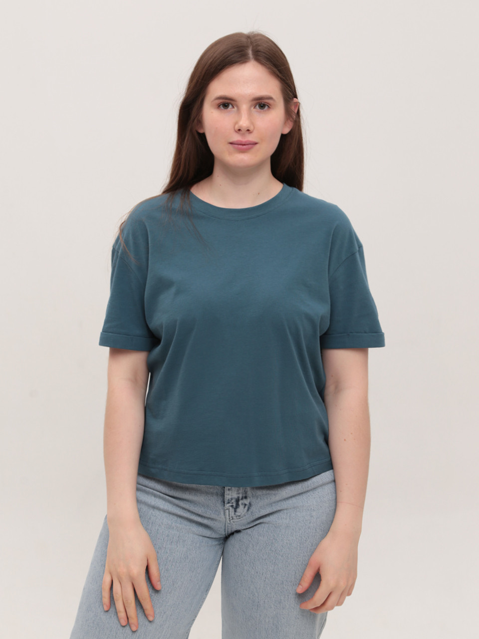 Футболка женская синяя прямая укороченная W-30-5