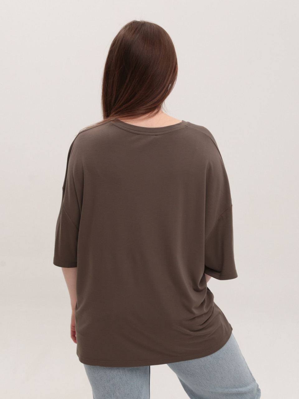 Футболка женская коричневая свободный фасон W-12-B-2-Т