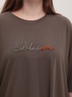 Футболка женская коричневая свободный фасон W-12-B-2-Т