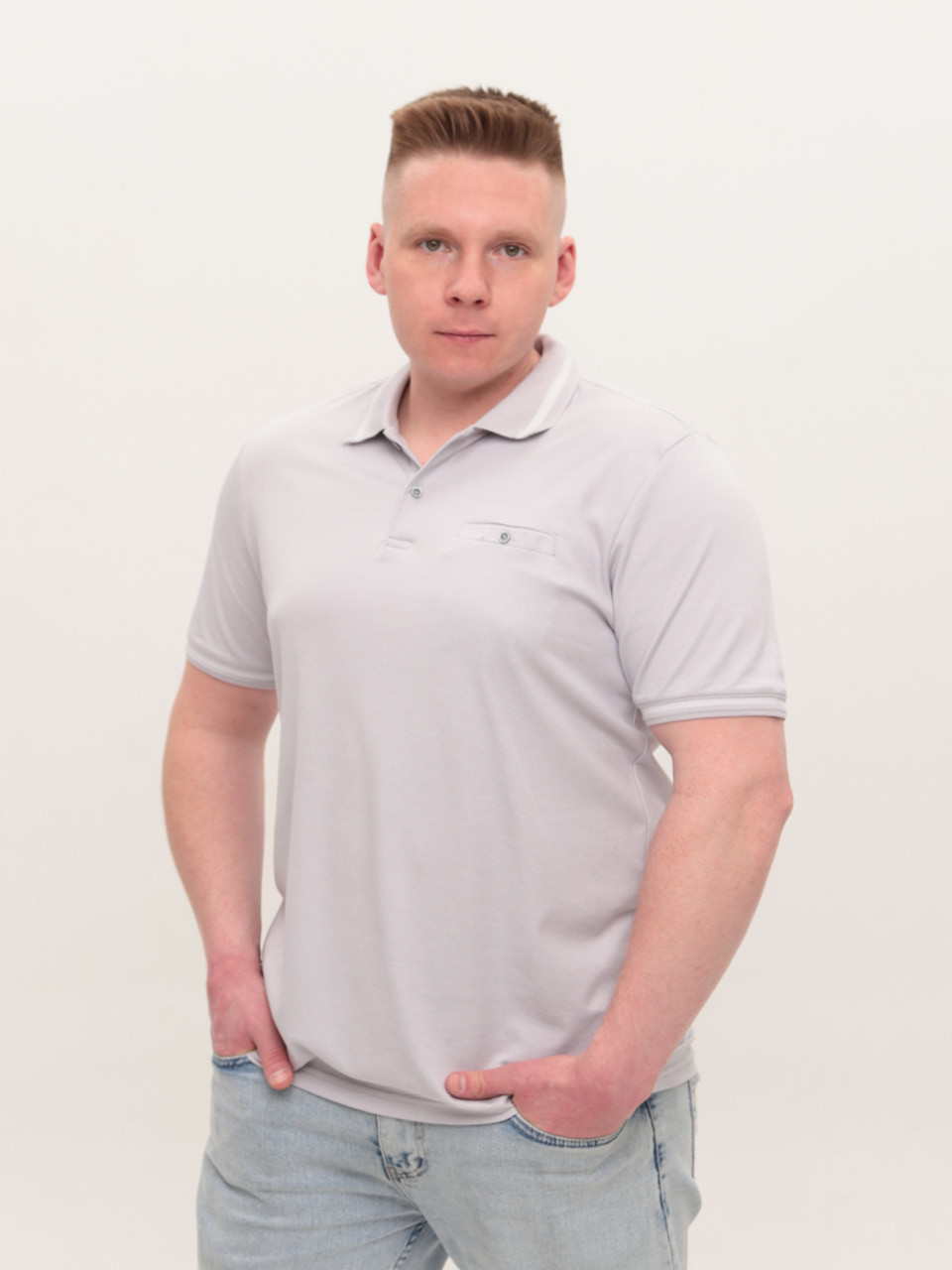 Поло чоловіче світло-сіре короткий рукав 9618-2