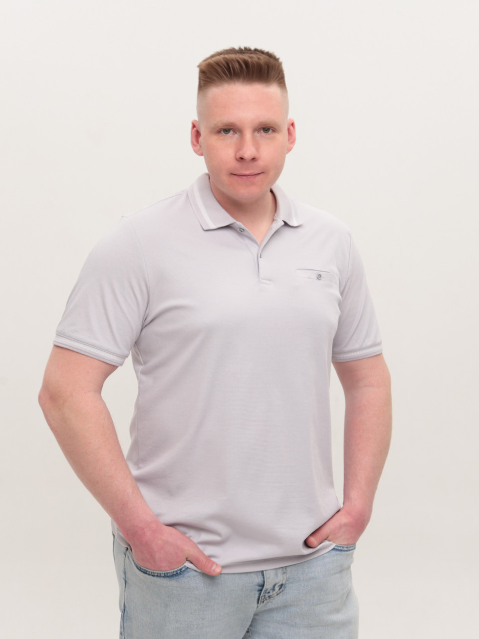Поло чоловіче світло-сіре короткий рукав 9618-2