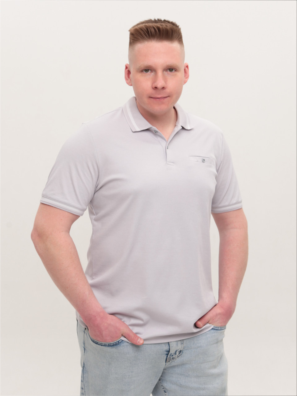 Поло чоловіче світло-сіре короткий рукав 9618-2