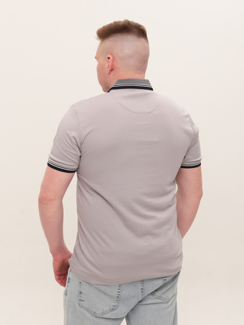 Поло чоловіче світло-сіре однотонне короткий рукав 9605-2