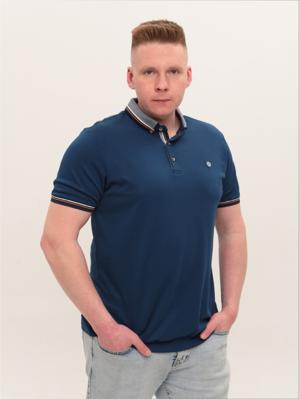Поло чоловіче темно-синє однотонне короткий рукав 9605-1