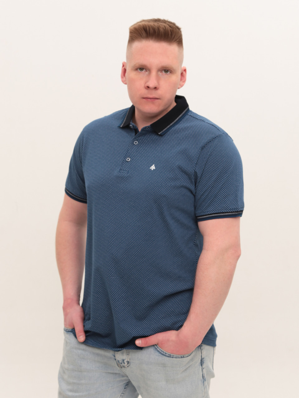 Поло чоловіче темно-синє у горошок великі розміри 9440-B-1