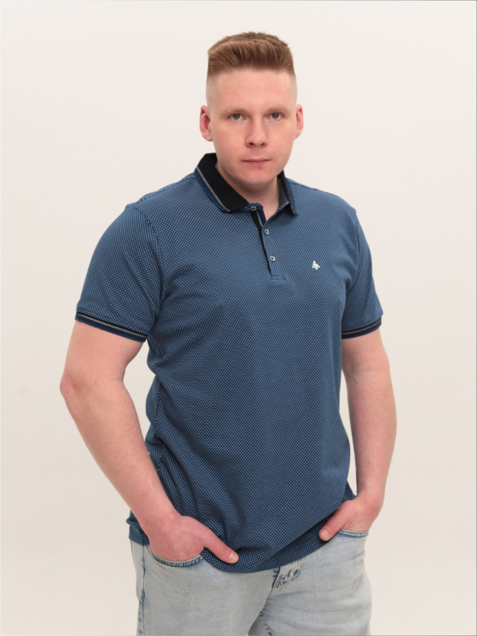 Поло чоловіче темно-синє у горошок великі розміри 9440-B-1