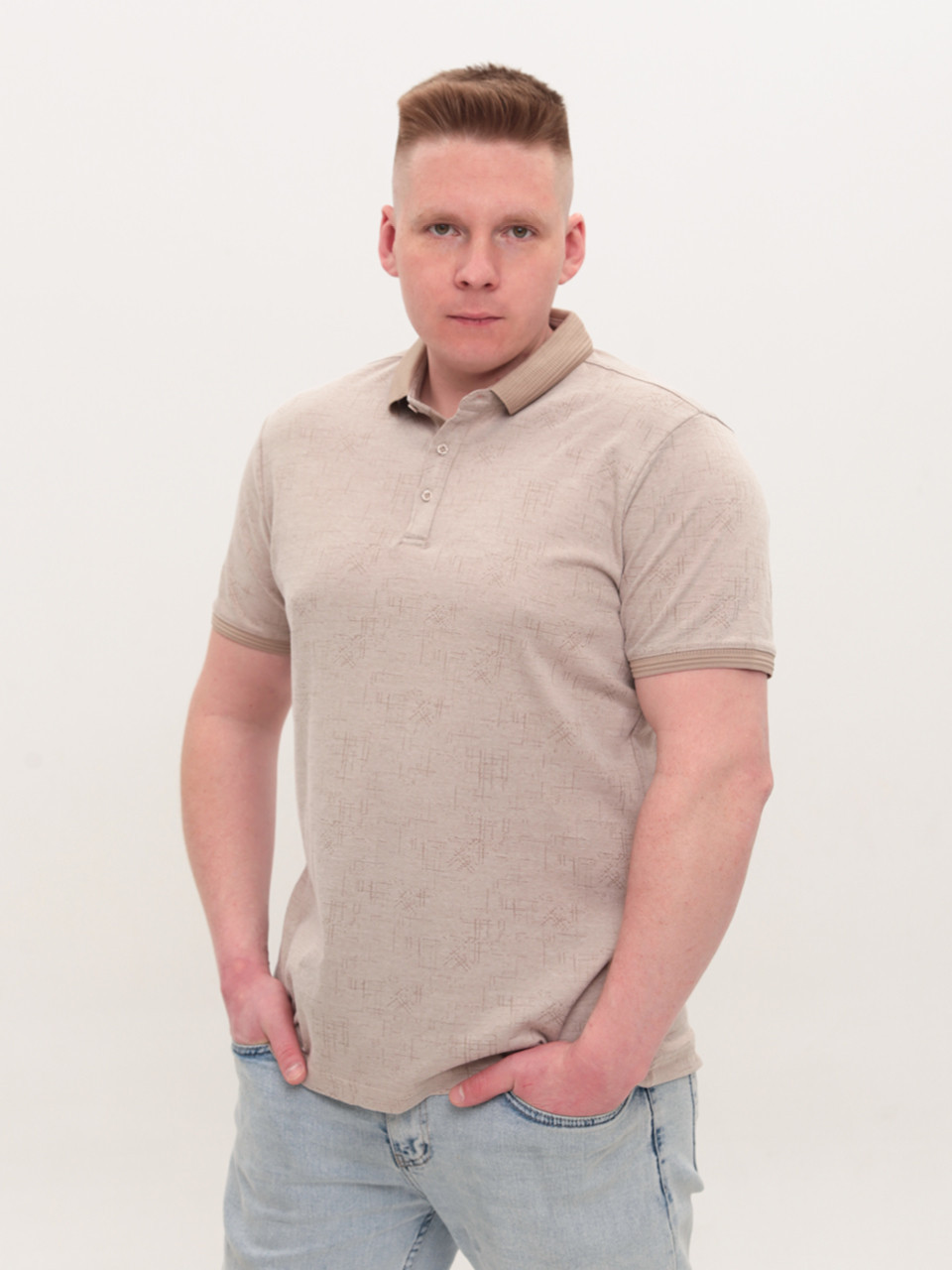 Поло чоловіче бежеве пряме з коміром 9436-4