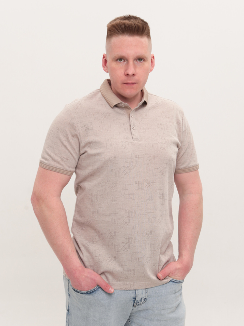Поло чоловіче бежеве пряме з коміром 9436-4