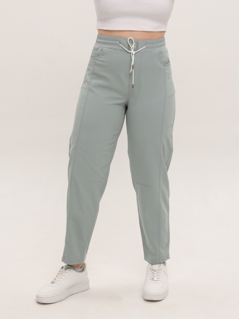 Штани жіночі оливкові банани тонкі з резинкою на поясі 1602-3