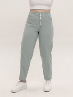 Штани жіночі оливкові банани тонкі з резинкою на поясі 1602-3