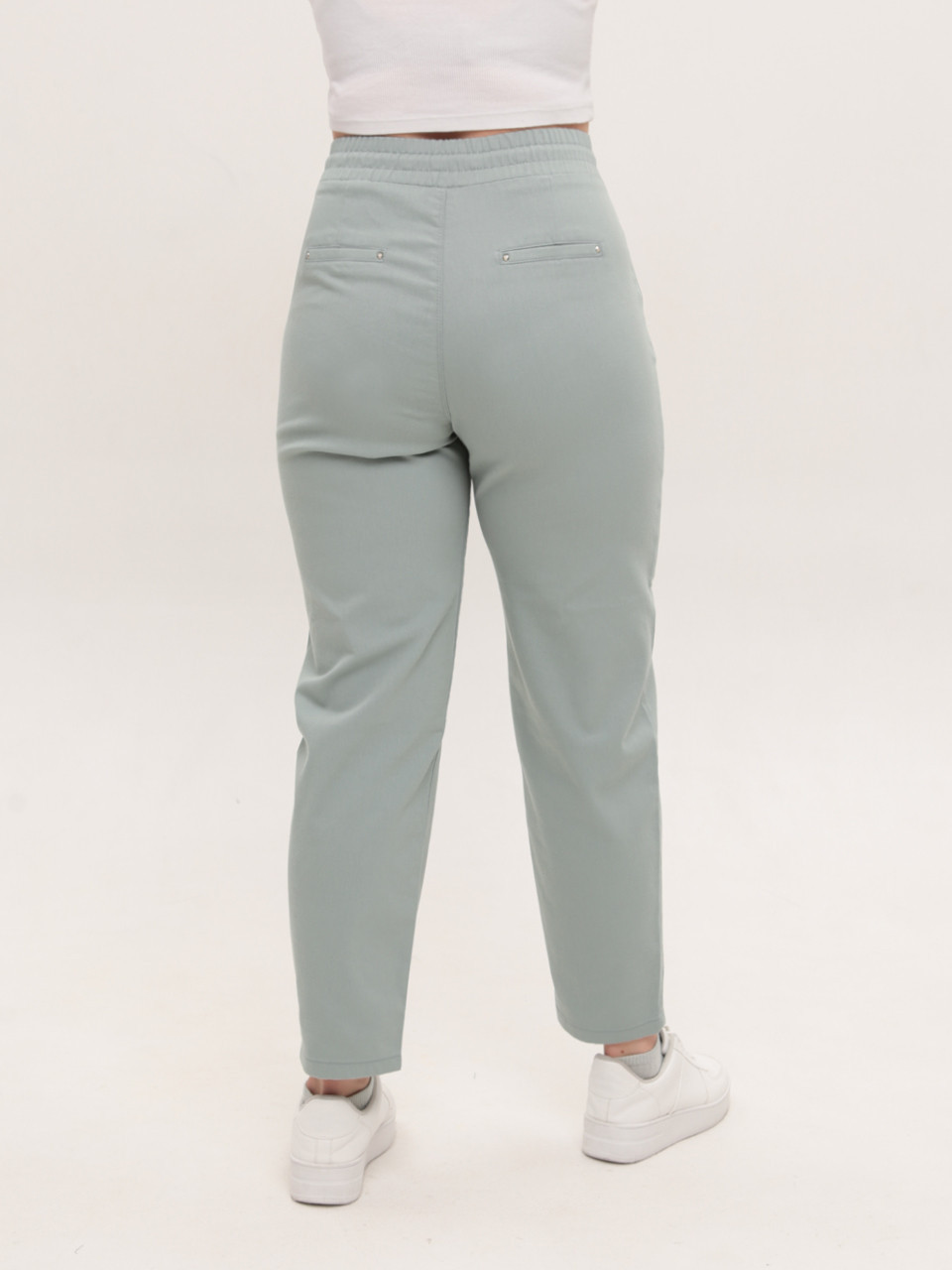 Штани жіночі оливкові банани тонкі з резинкою на поясі 1602-3