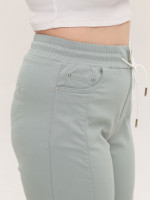 Штани жіночі оливкові банани тонкі з резинкою на поясі 1602-3