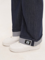 Джинсы женские темно-синие широкие тонкие с резинкой на поясе 1624-1