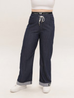 Джинсы женские темно-синие широкие тонкие с резинкой на поясе 1624-1