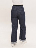 Джинсы женские темно-синие широкие тонкие с резинкой на поясе 1624-1