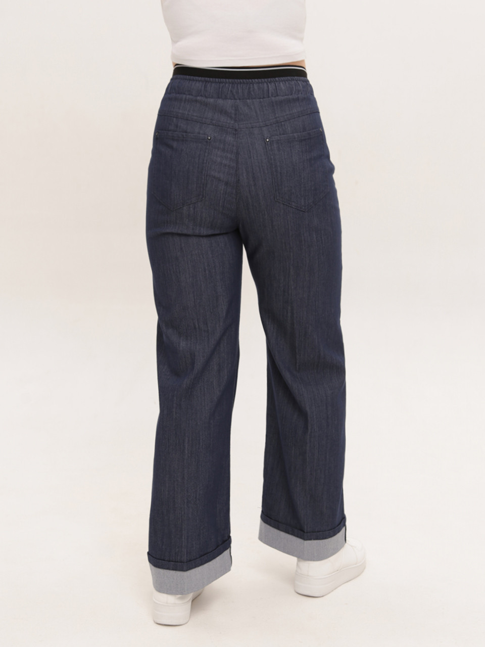 Джинсы женские темно-синие широкие тонкие большие размеры 1624-B-1