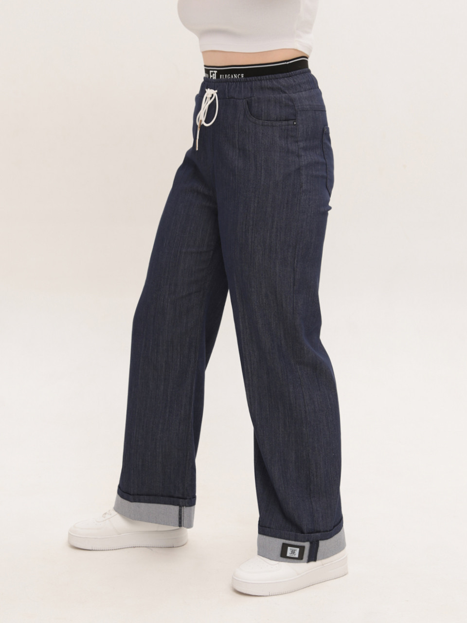 Джинсы женские темно-синие широкие тонкие большие размеры 1624-B-1