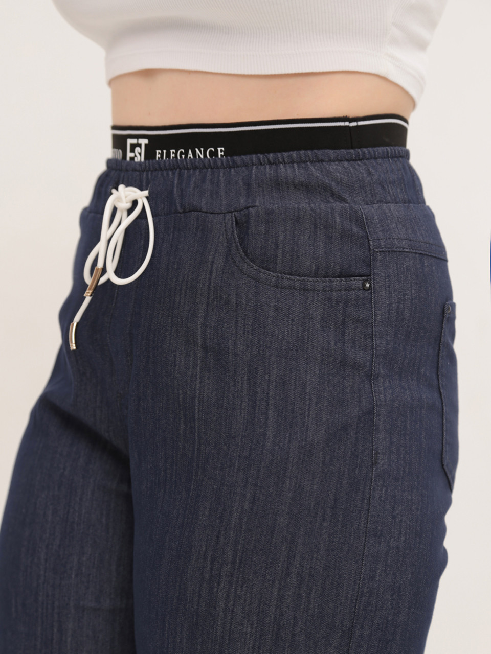 Джинсы женские темно-синие широкие тонкие большие размеры 1624-B-1