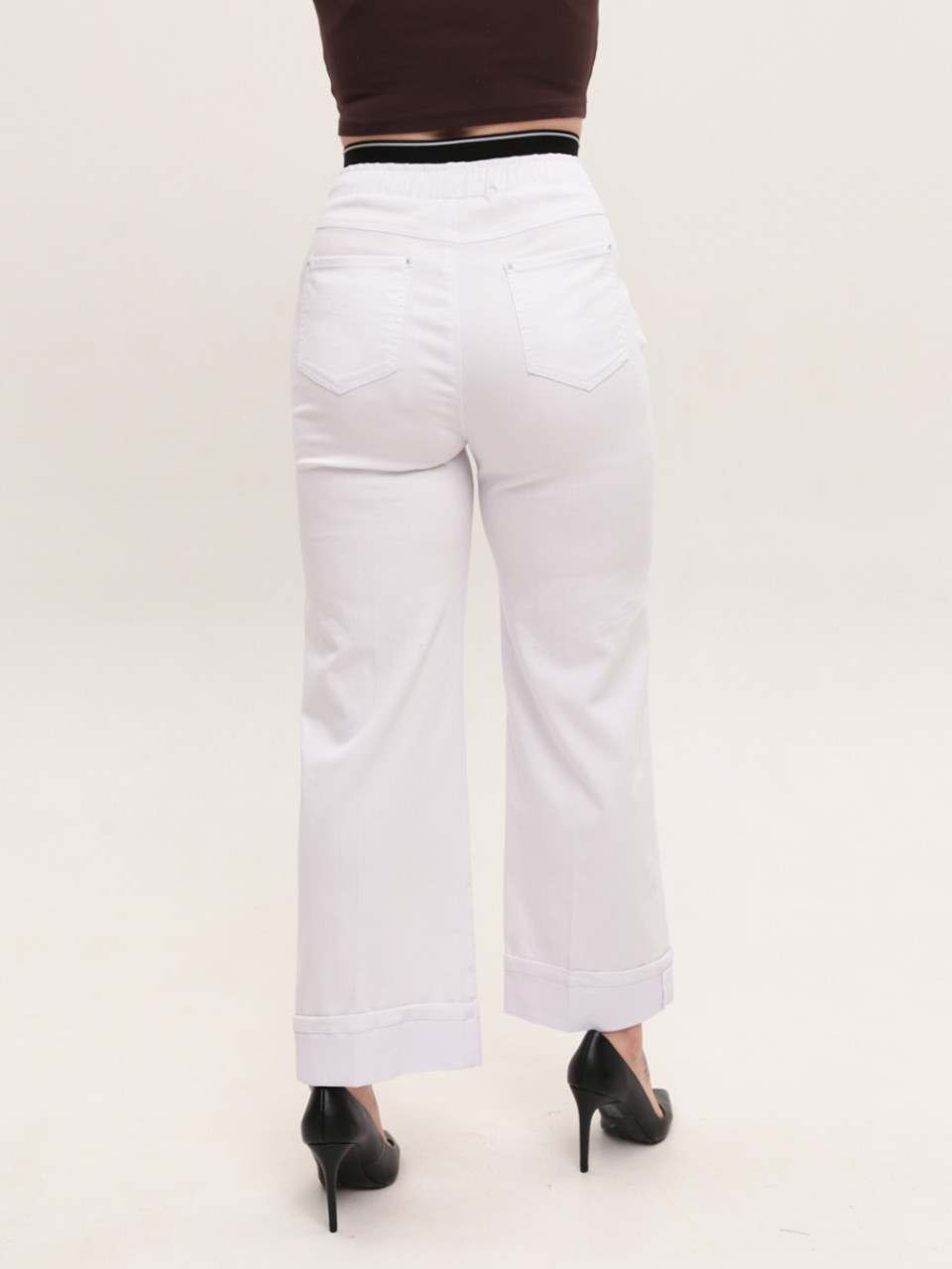 Джинси жіночі білі широкі тонкі великі розміри 1624-B-2