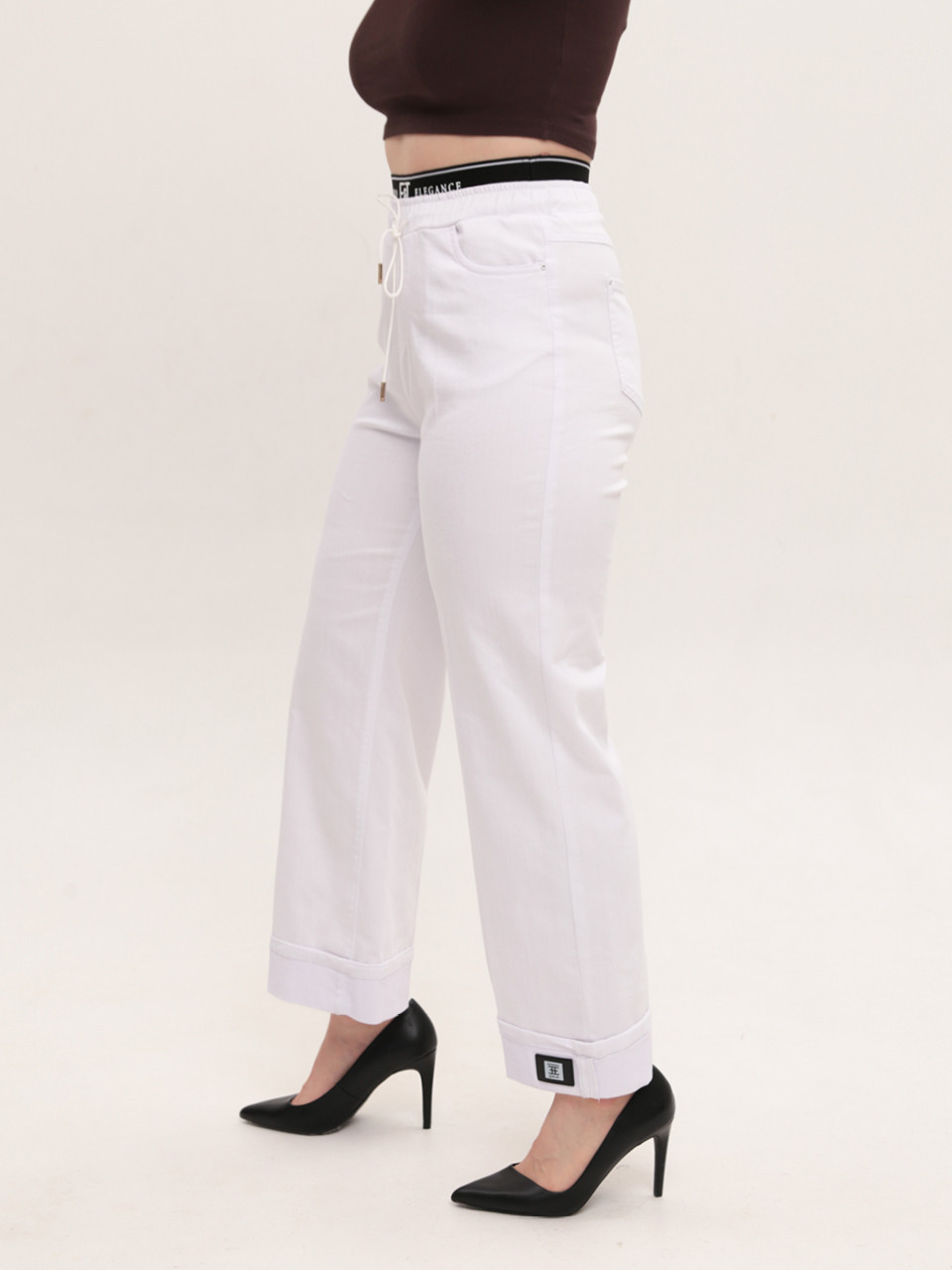 Джинси жіночі білі широкі тонкі великі розміри 1624-B-2