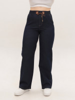 Джинсы женские темно-синие прямые тонкие с резинкой на поясе 2363-1