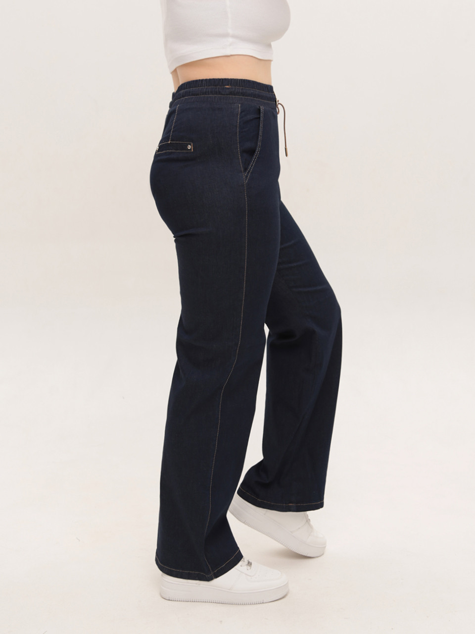 Джинсы женские темно-синие прямые тонкие с резинкой на поясе 2363-1