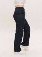 Джинсы женские темно-синие прямые тонкие с резинкой на поясе 2363-1