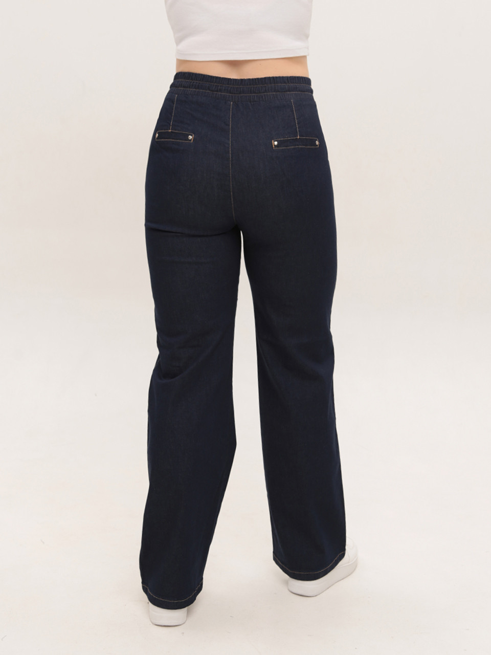 Джинсы женские темно-синие прямые тонкие с резинкой на поясе 2363-1